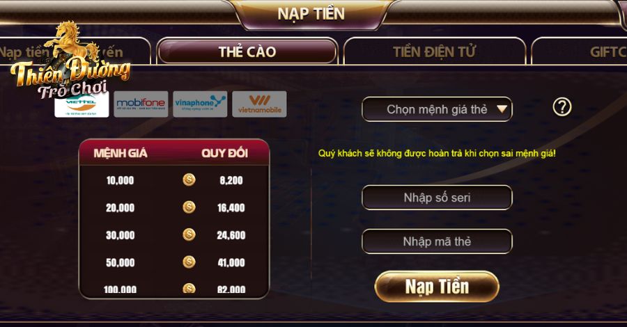 Quy trình nạp tiền TDTC qua thẻ cào trong chớp mắt